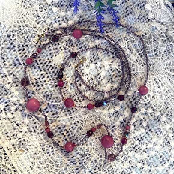 Pink Purple Barbiecore Multi-strand Beaded Necklace - Picture 3 of 9